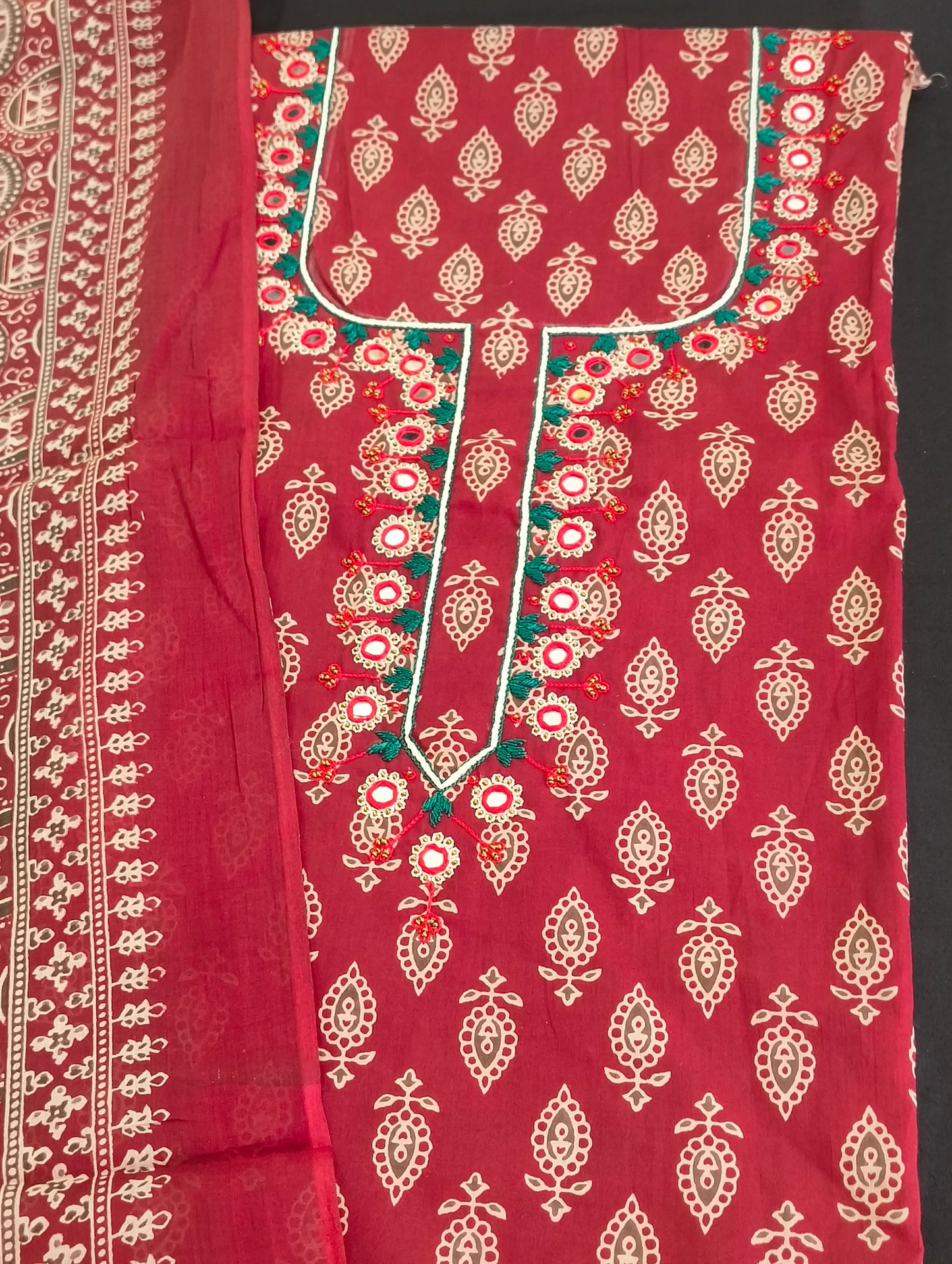 Cotton material with hand embroidery