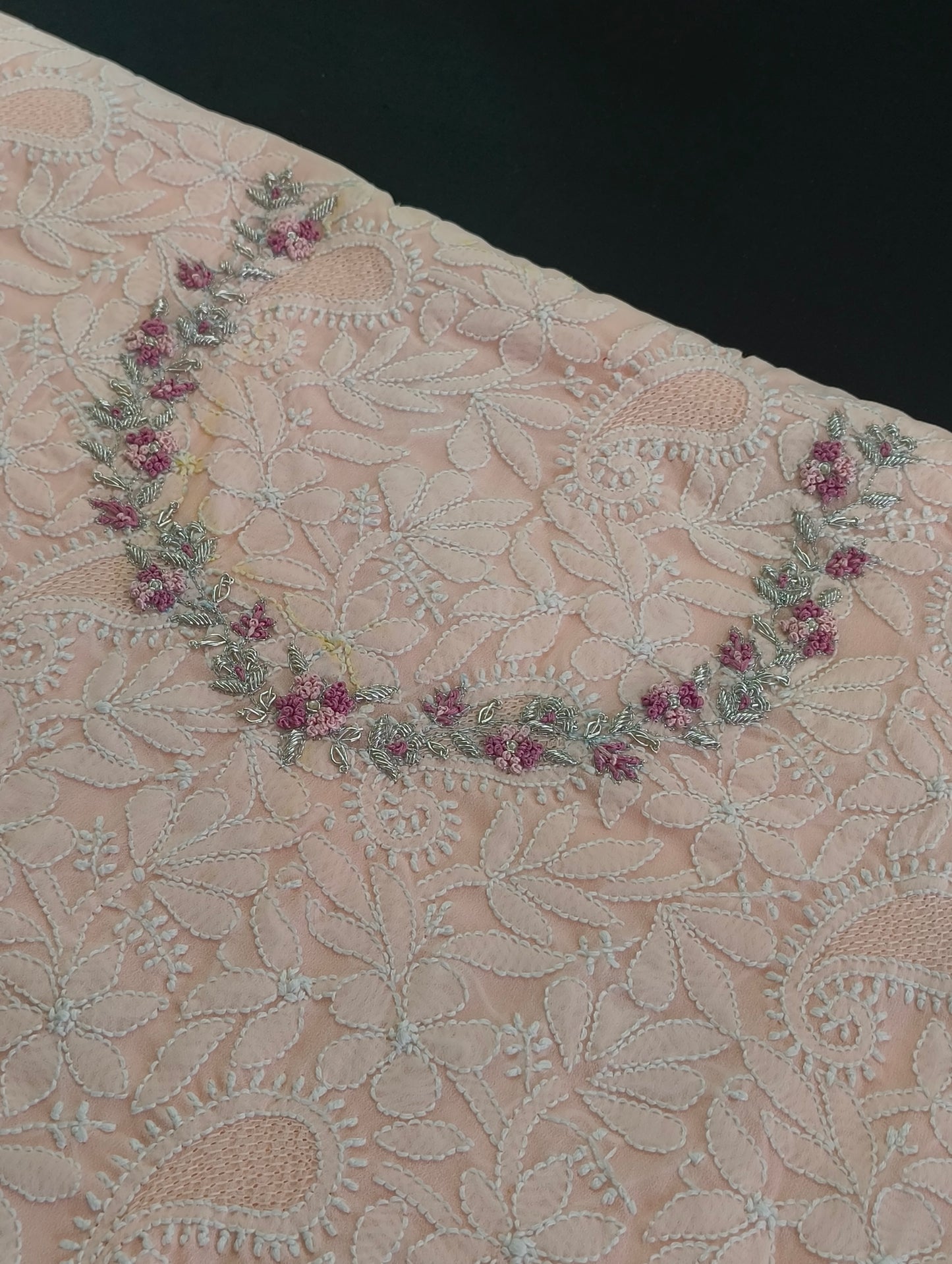 Chikankari material with hand embroidery