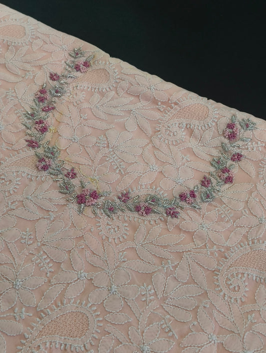 Chikankari material with hand embroidery