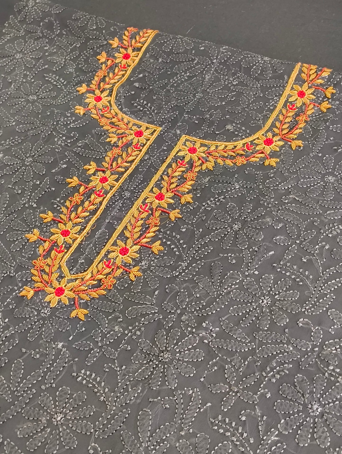 Chikankari material with hand embroidery