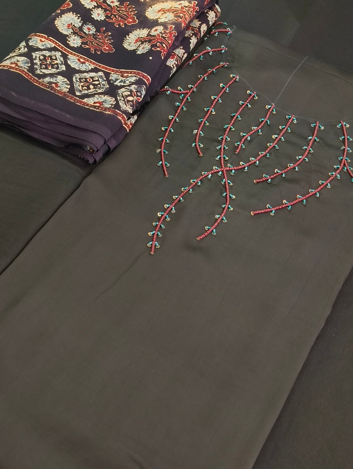 Modal silk material with hand embroidery