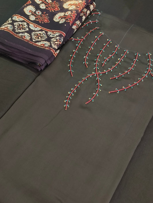 Modal silk material with hand embroidery