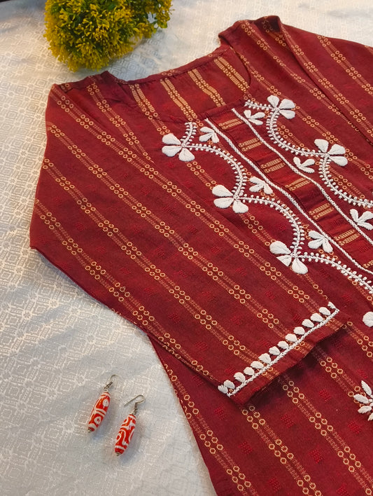 Raw cotton chickenkari kurti