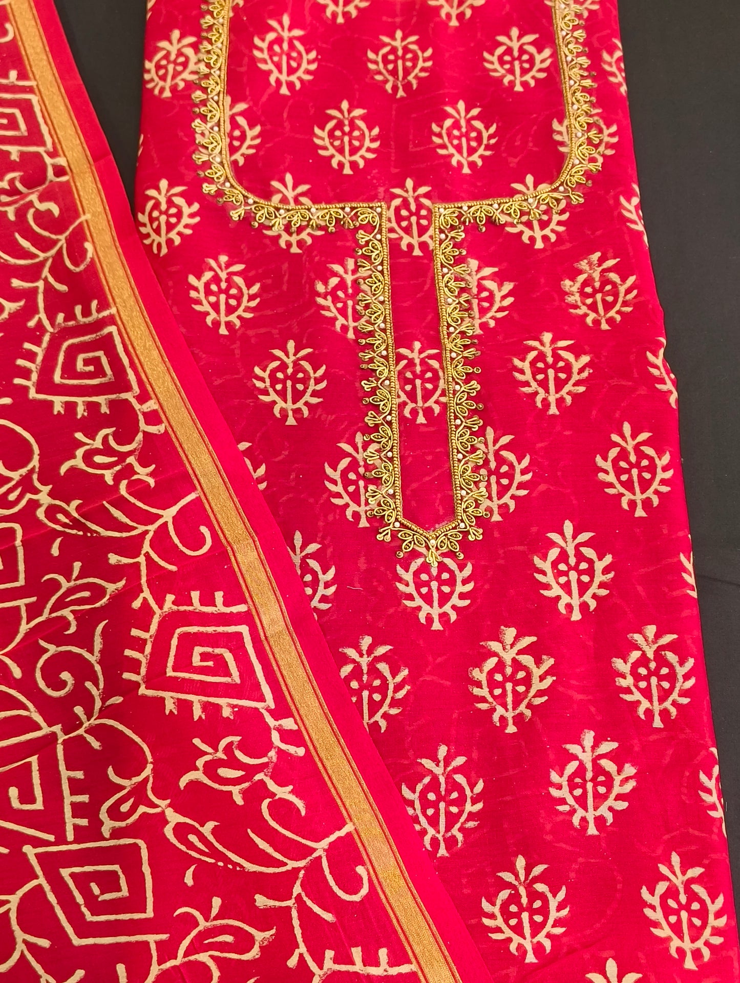 Chanderi silk material with hand embroidery