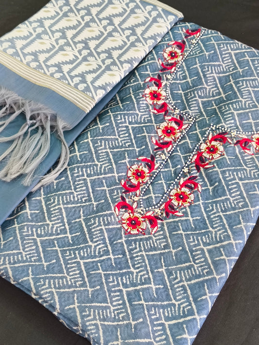 Cotton material with hand embroidery