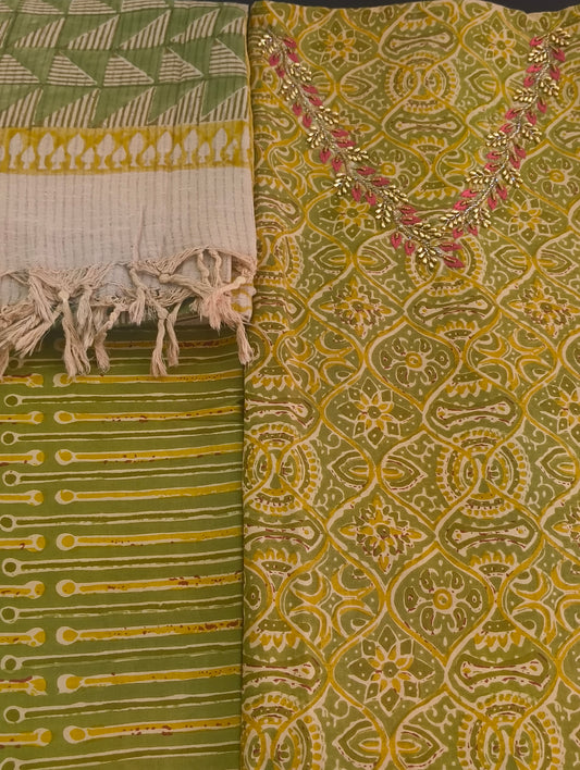 Cotton material with hand embroidery