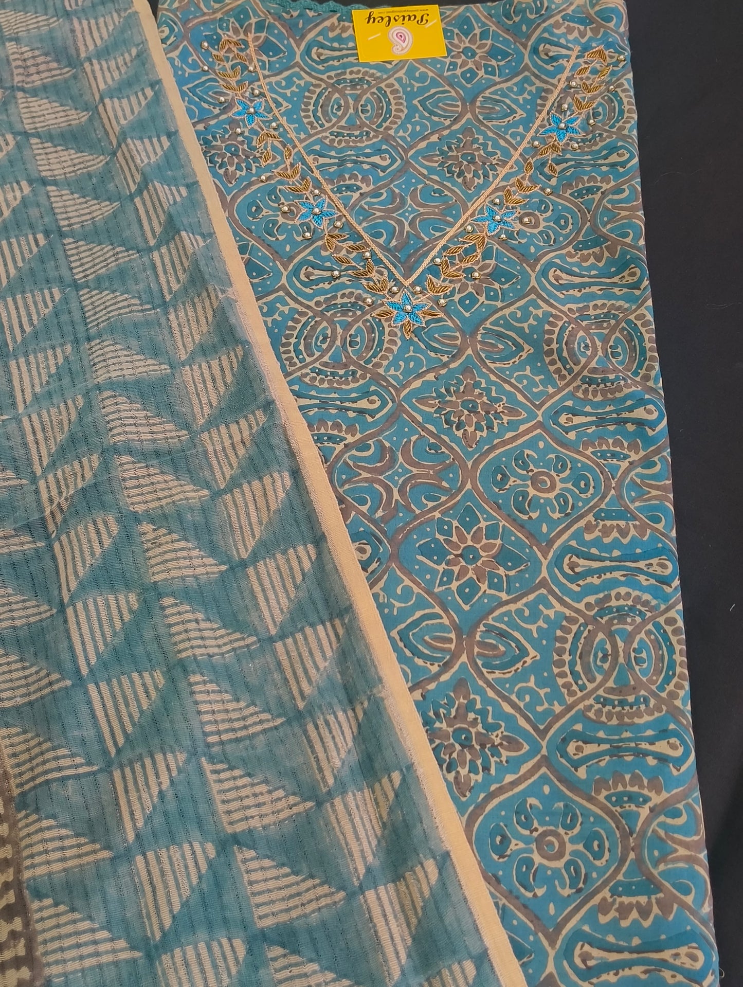 Cotton material with hand embroidery