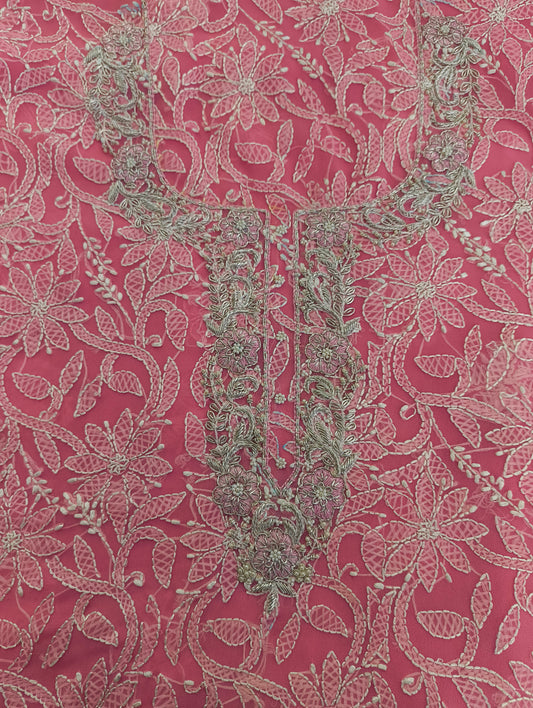 Chikankari material with hand embroidery