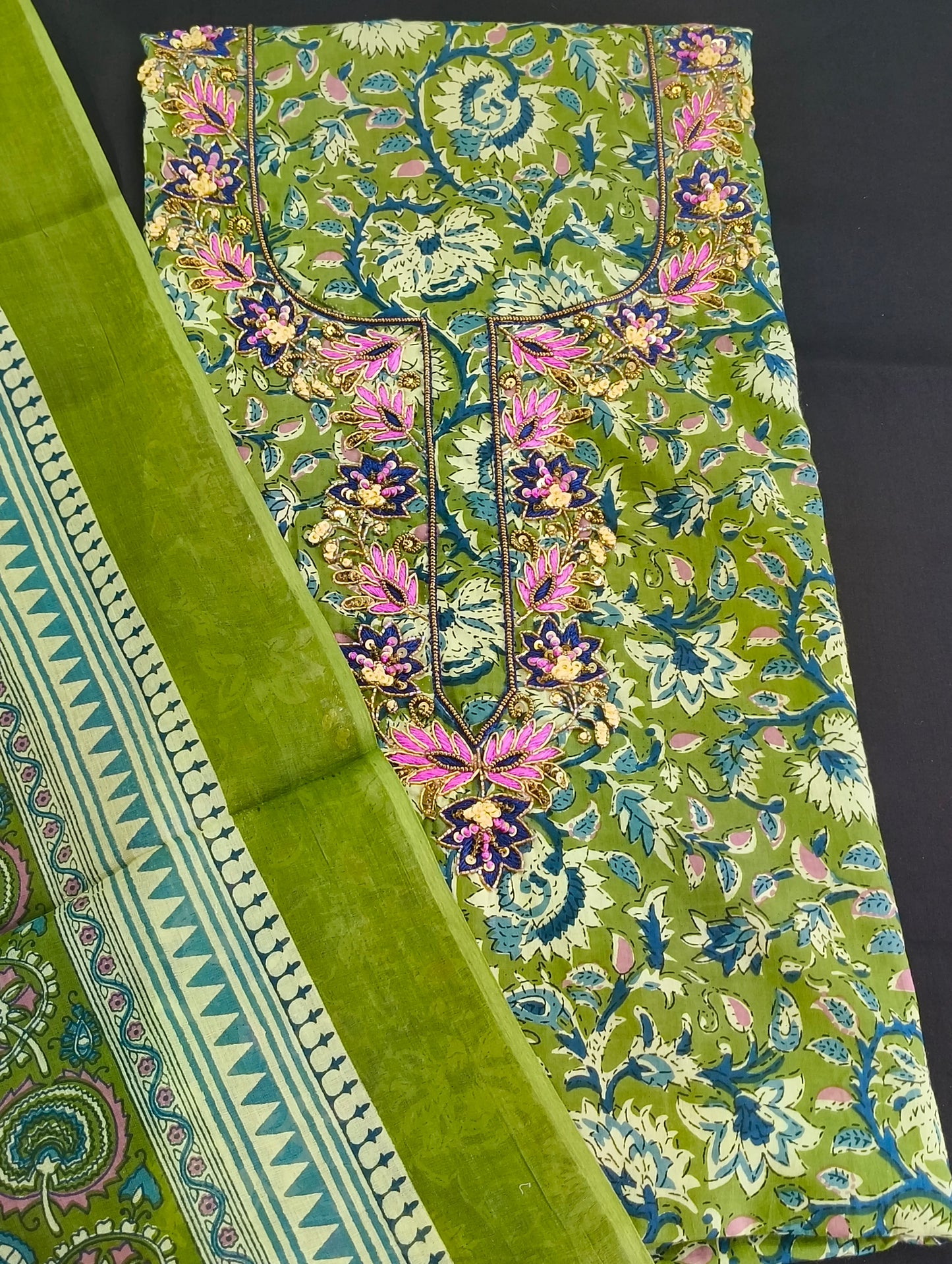 Cotton material with hand embroidery