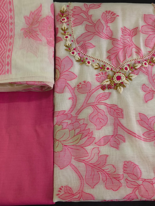 Silk material with hand embroidery