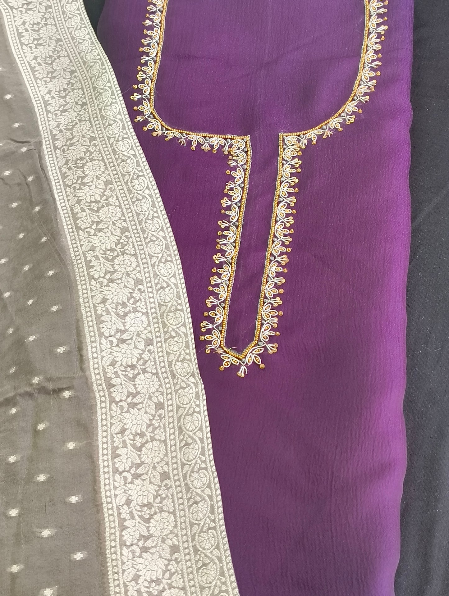 Silk material with hand embroidery