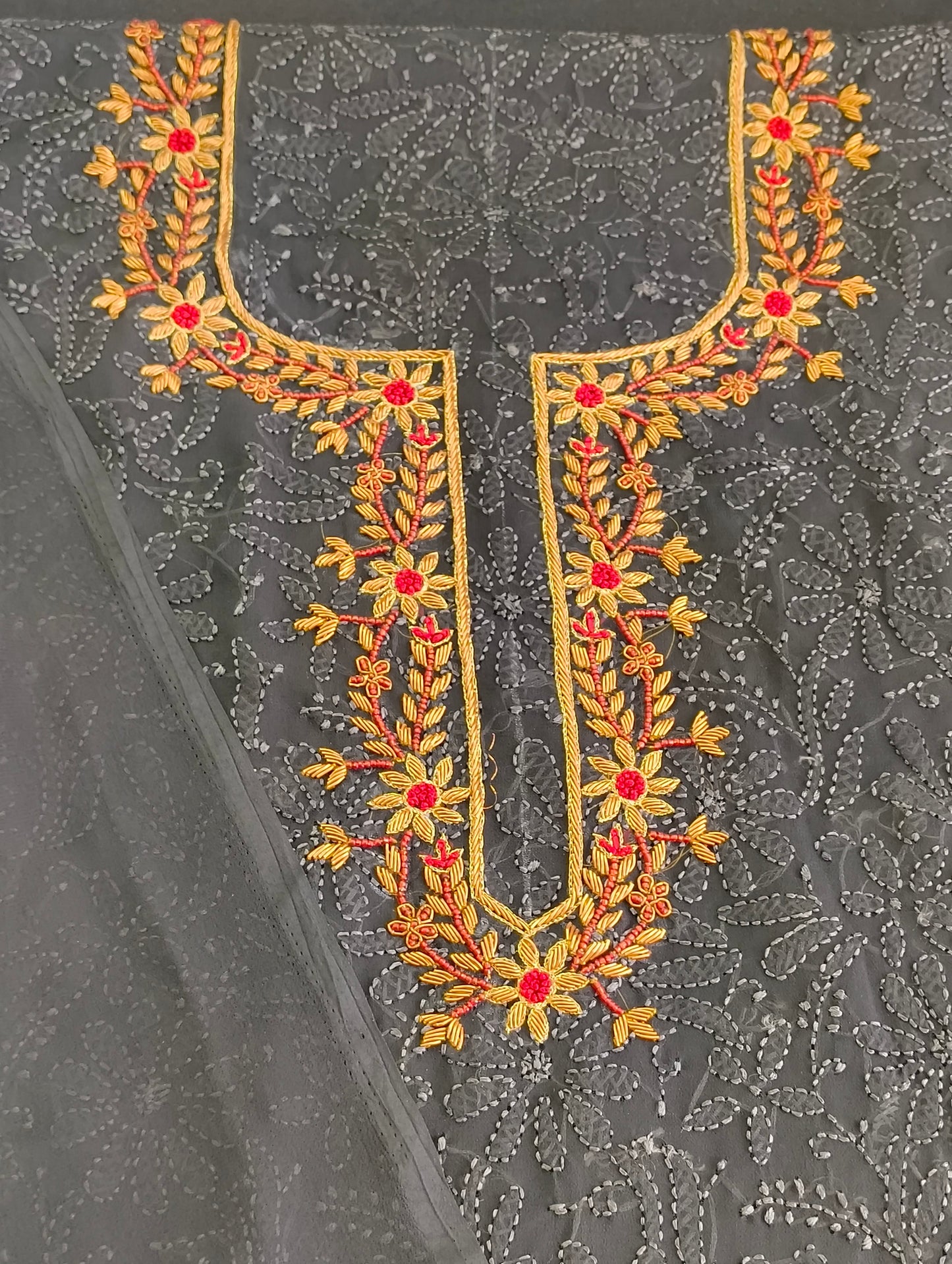 Chikankari material with hand embroidery