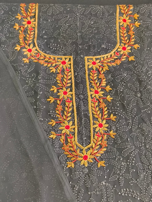 Chikankari material with hand embroidery