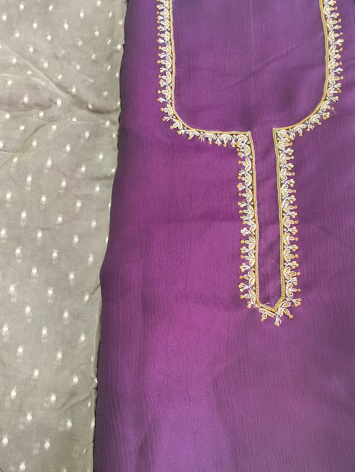 Silk material with hand embroidery