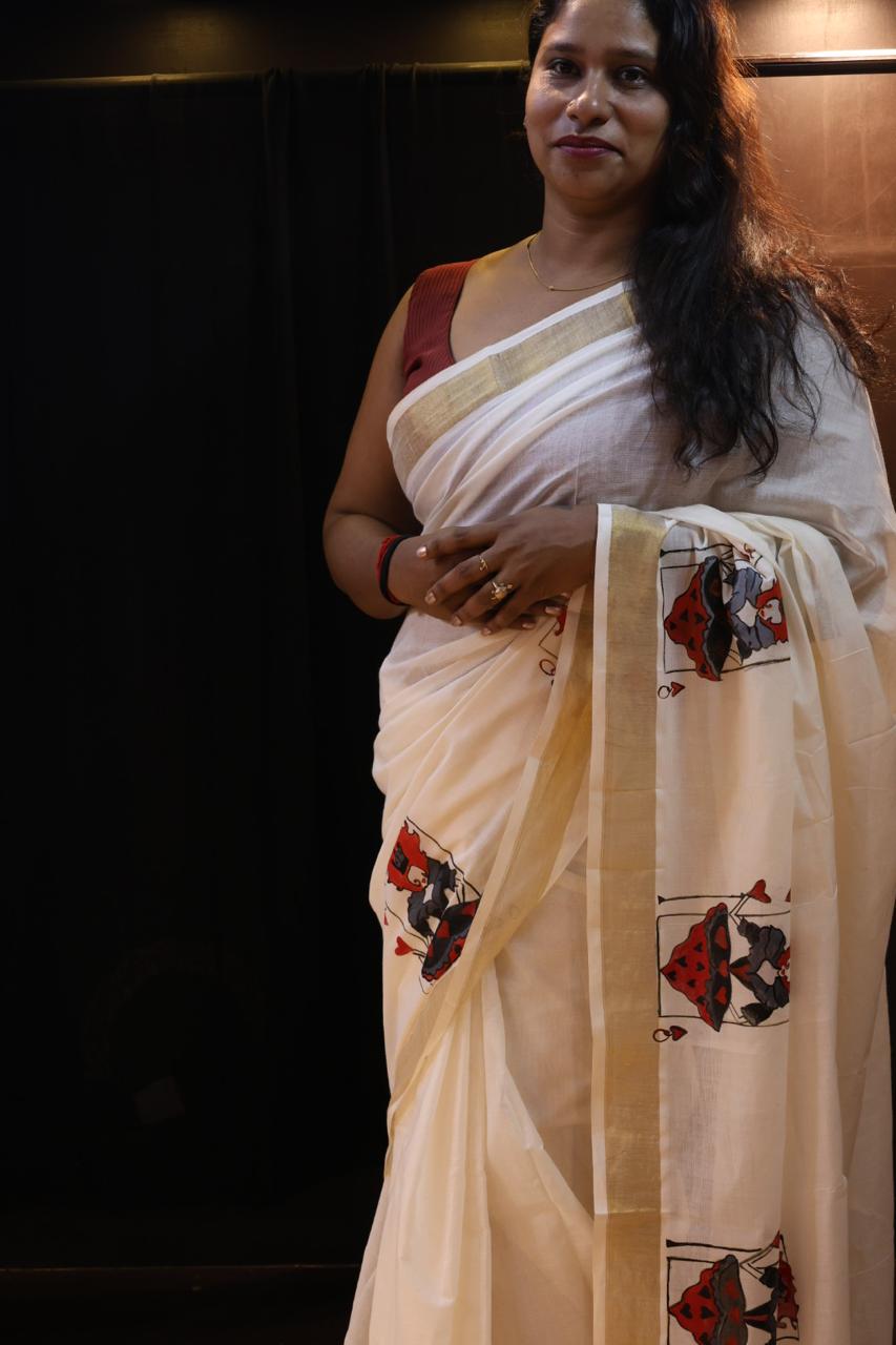Hand painted cotton saree