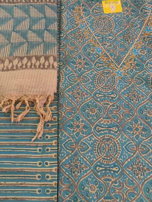 Cotton material with hand embroidery