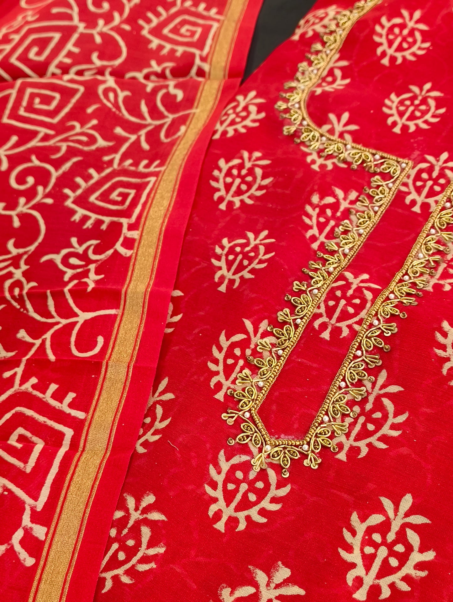 Chanderi silk material with hand embroidery