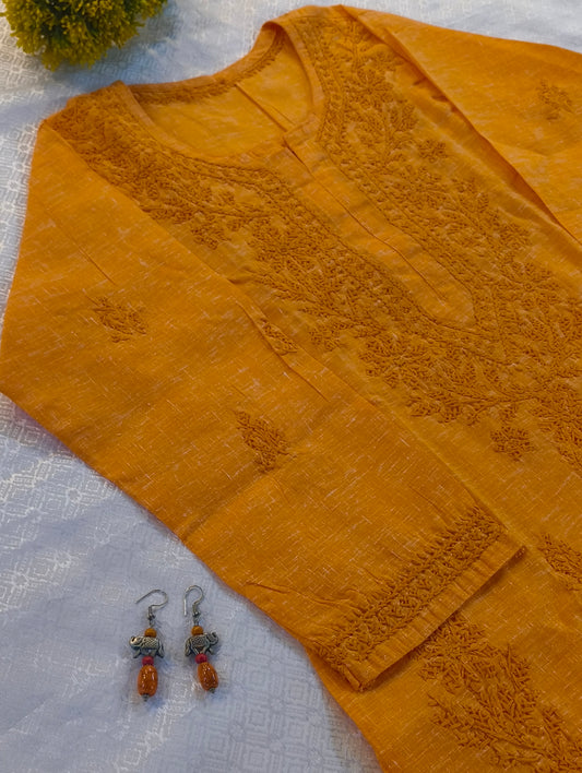 Raw cotton chickenkari kurti