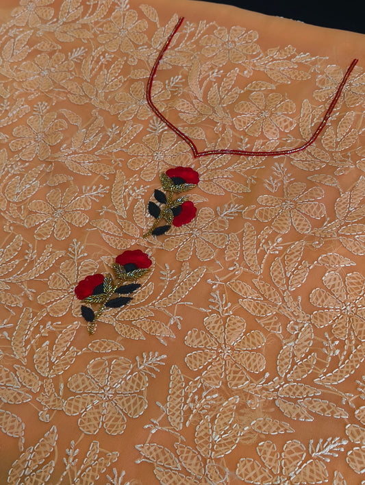 Chikankari material with hand embroidery