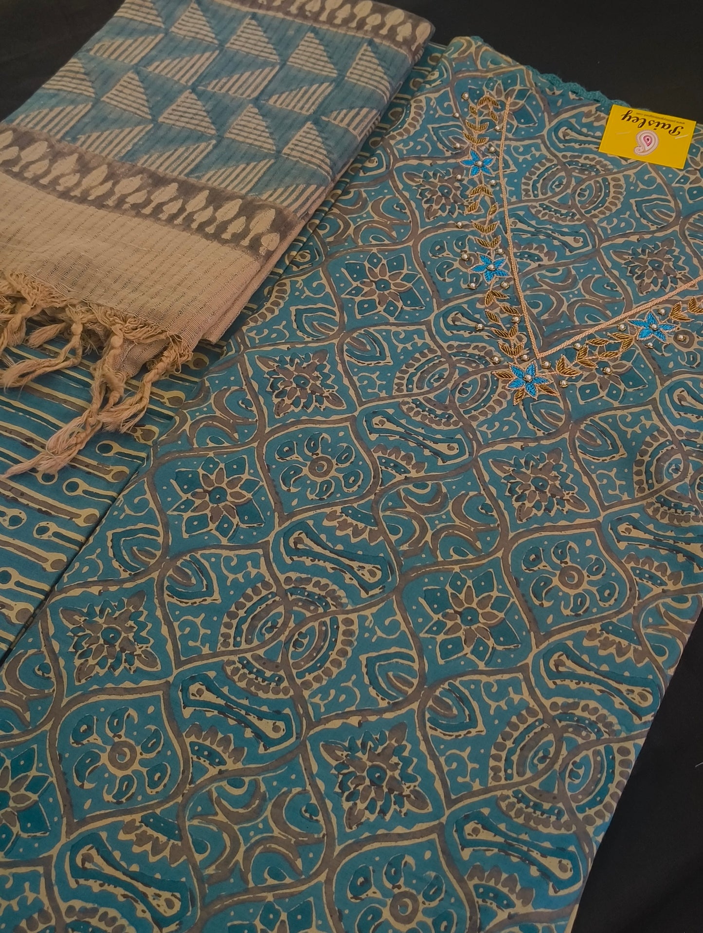 Cotton material with hand embroidery