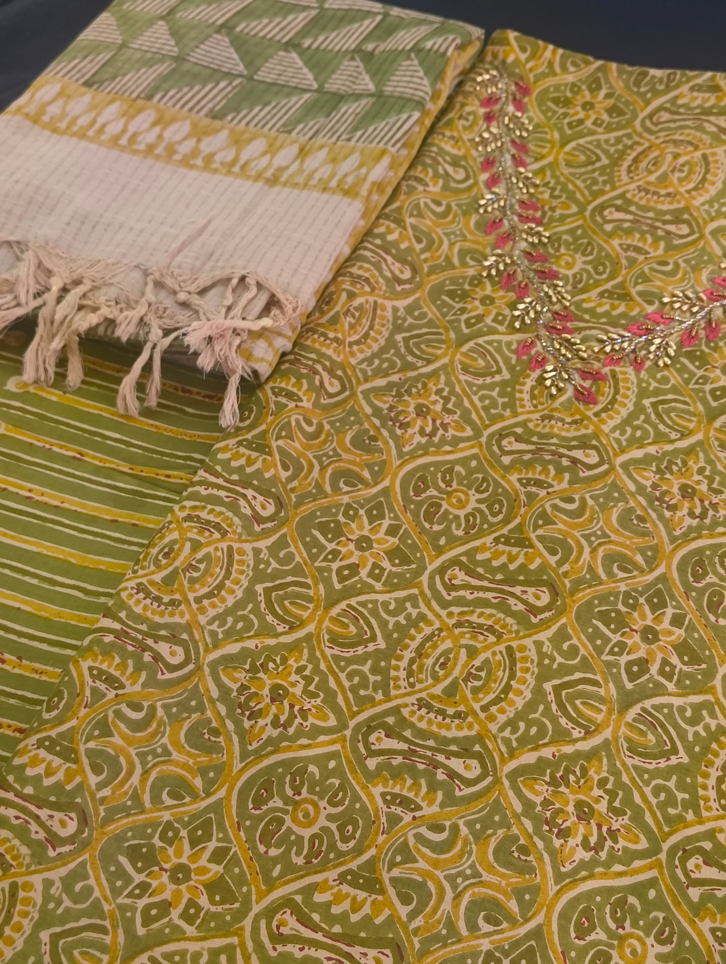 Cotton material with hand embroidery