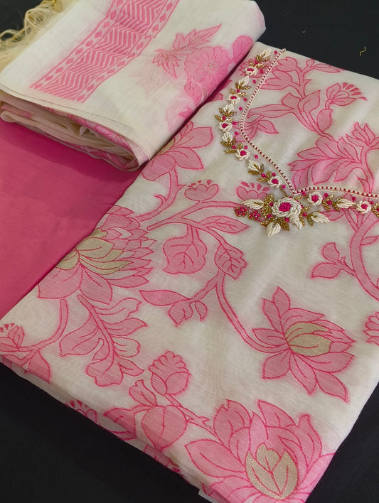 Silk material with hand embroidery