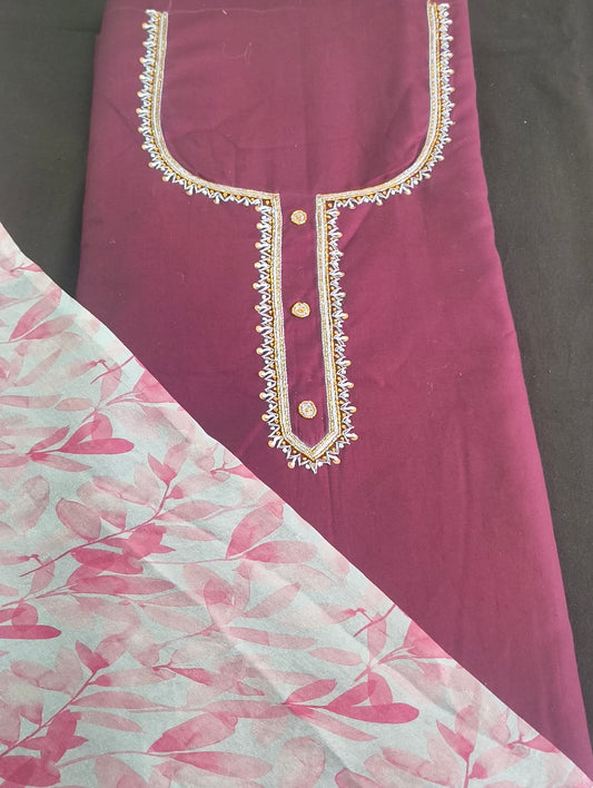Cotton material with hand embroidery