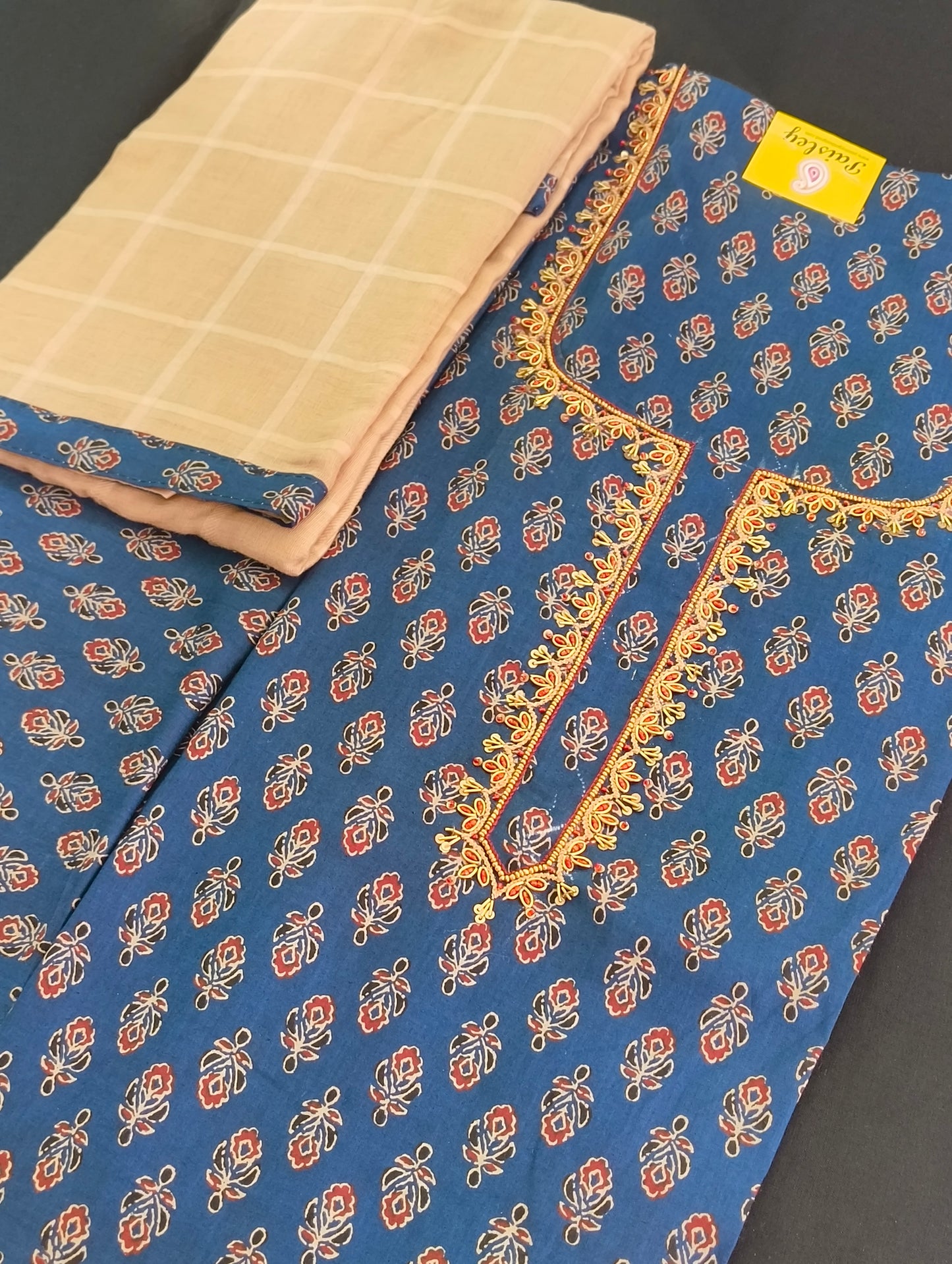 Cotton material with hand embroidery
