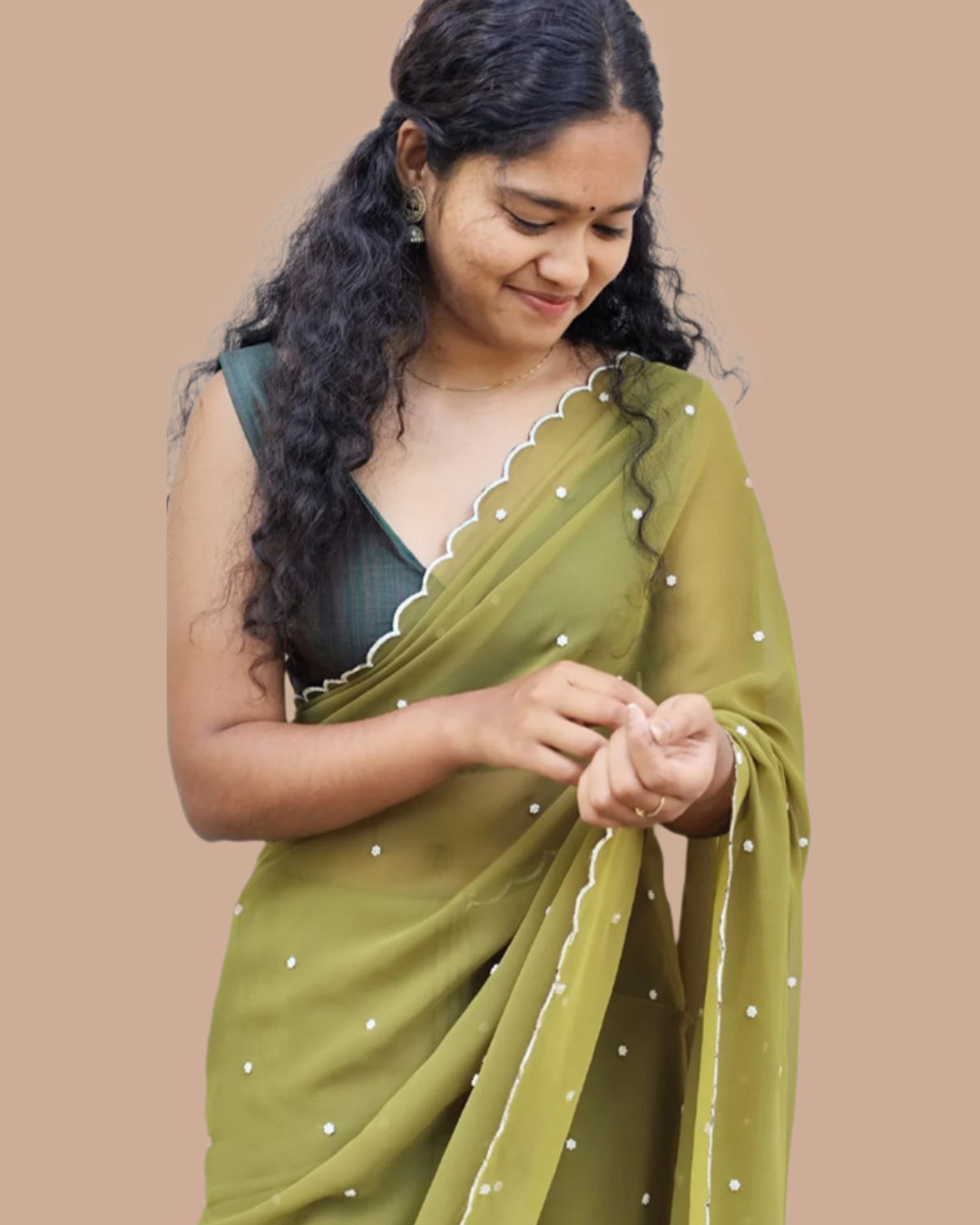mehndi green light weight chiffon saree